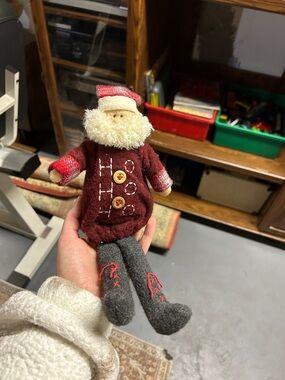 Plush Santa Doll in Burgundy Coat with Gray Legs